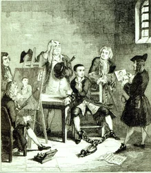 Jack nel reparto di Newgate che fa ritratti con Sir James Thornhill e William Hogarth, illustrazione da 